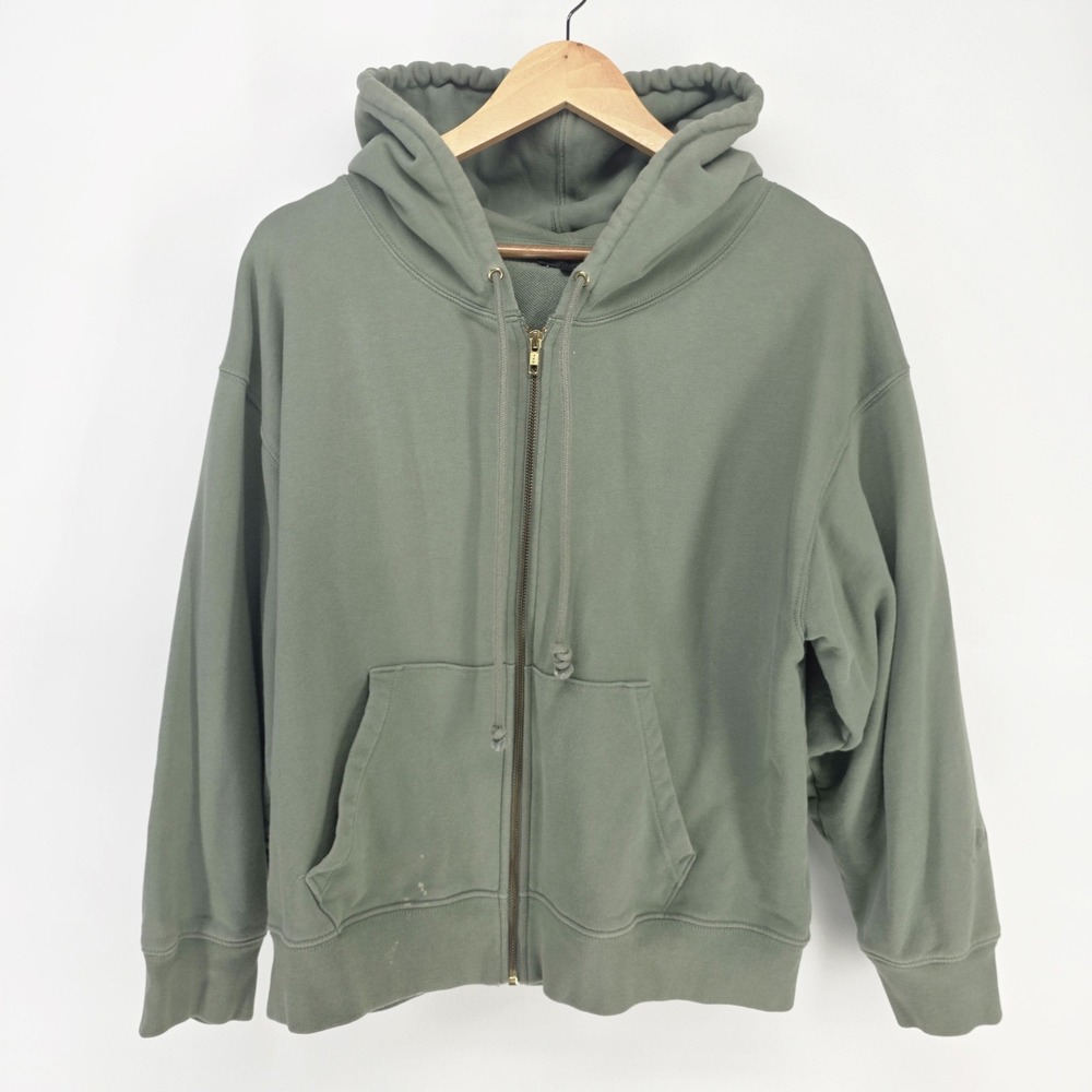 J.Crew Zip Up Hoodie Mens Small Sage Green French Terry Logo Sweatshirt